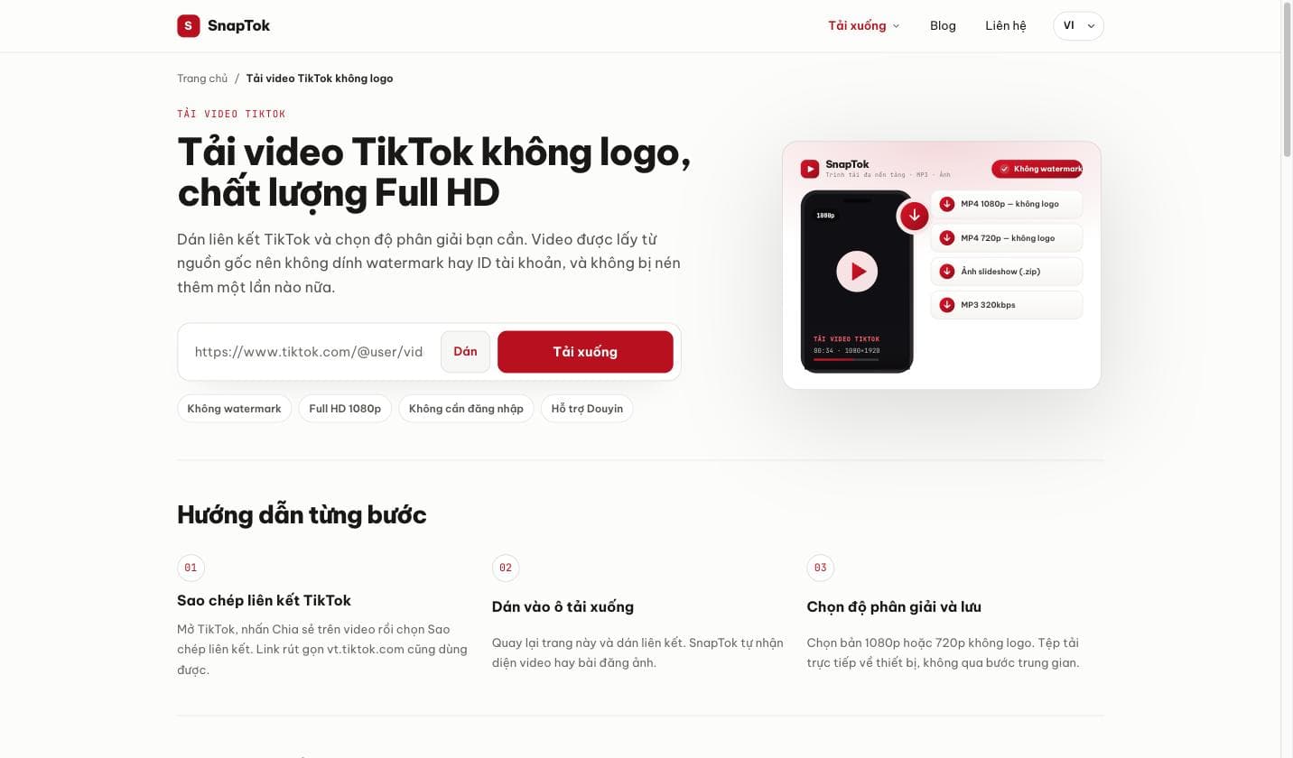 Cách tải video TikTok không logo trên iPhone, Android và PC