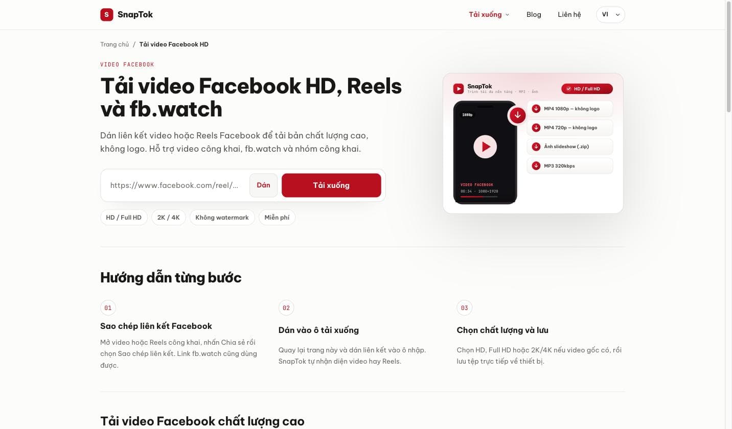 Cách tải video Facebook công khai về máy (HD)